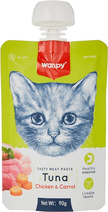 Wanpy meat past with tuna and chicken and carrot snack for cats