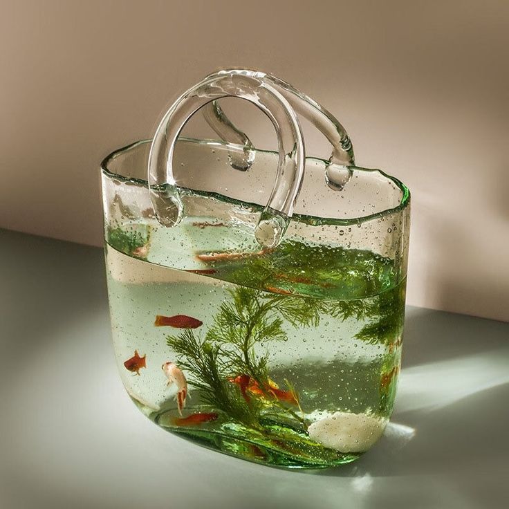 Fish Bowl Handbag Shape Clear Glass