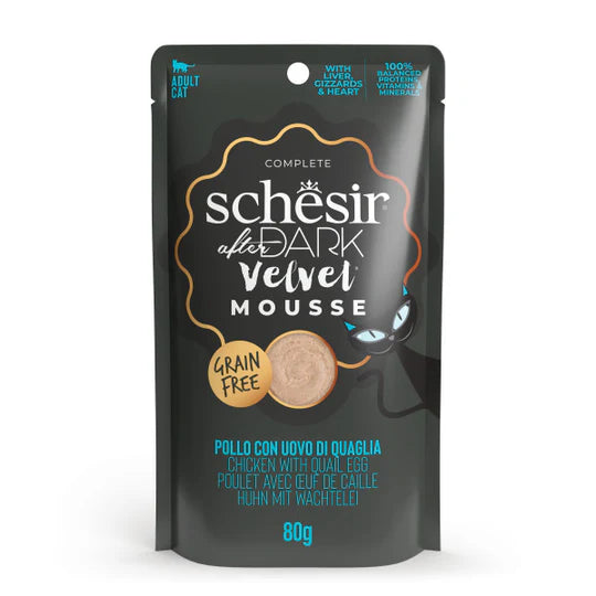 SCHESIR AFTER DARK CHICKEN WITH QUAIL EGG IN MOUSSE 80G IN POUCH Food for adults