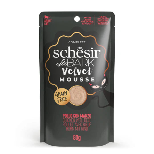 SCHESIR AFTER DARK CHICKEN WITH BEEF IN MOUSSE 80G IN POUCH Food for adults