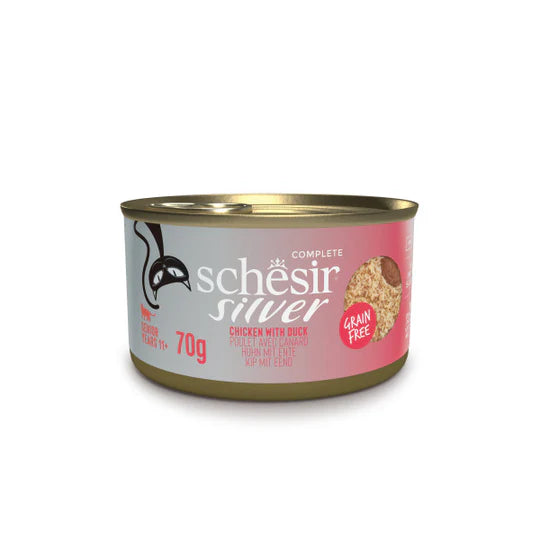 SCHESIR SILVER CHICKEN WITH DUCK MOUSSE E FILLETS 70G IN CAN