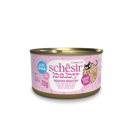 SCHESIR BABY CHICKEN WITH CHICKEN LIVER IN BROTH 70G IN CAN for kitten