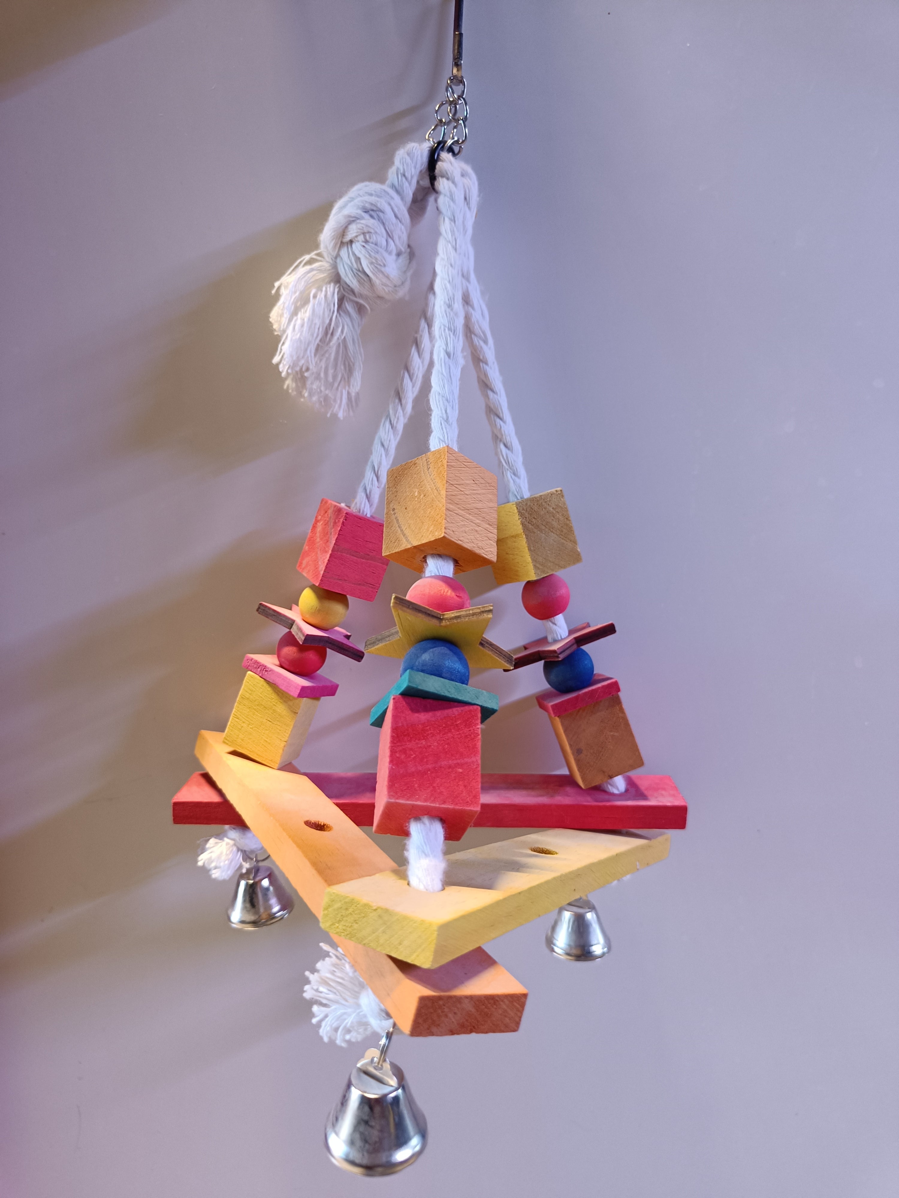 Triangle swing with robe and bells for birds