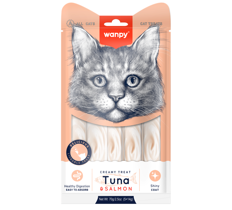 Wanpy Tuna and Salamon snacks for cats