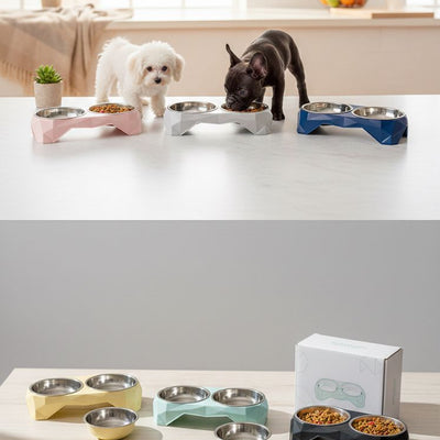 Double cat-shaped food bowl for dogs and cats