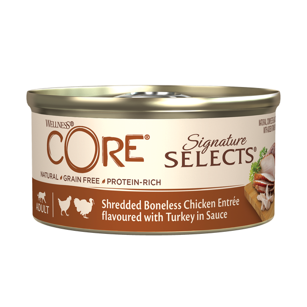 Wellness CORE Signature Selects Shredded Boneless Chicken Entree with Turkey in Sauce – 79g