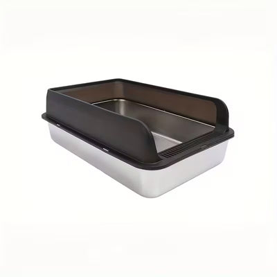 Stainless Steel Cat Litter Box with Scoop - Rectangle Shape, Semi-Enclosed, Durable & Easy to Clean
