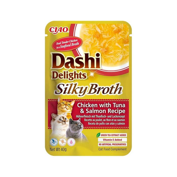 Inaba Dashi Delight Silky Broth Chicken with Tuna and Salmon Cat Treats - 40 g