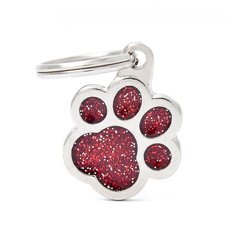 ID Tag Paw Glitter For Dogs - red