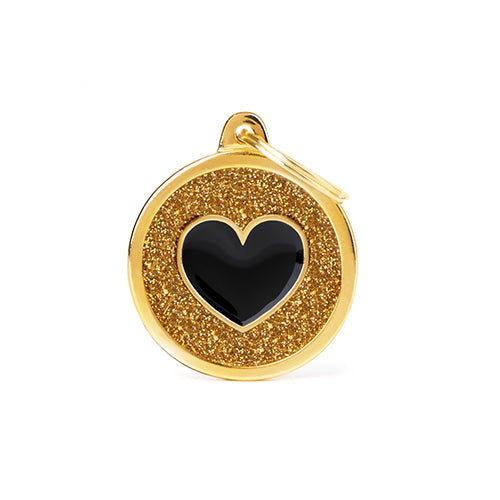 ID Tag Big Circle Glitter Heart For Dogs