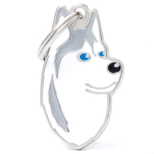 GRAY AND WHITE SIBERIAN HUSKY ID DOG TAG