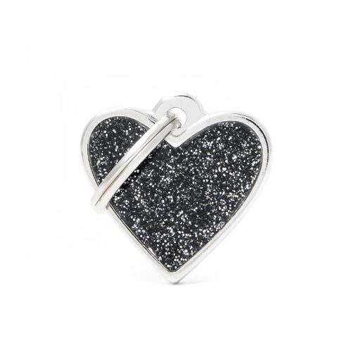 Small Glitter Heart ID Tag For Dogs - black